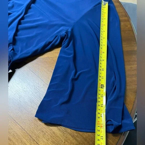 Chicos Faux Wrap Dress Navy V Neck Kimono Sleeves Midi A Line Work Size 2 US Lg - Picture 9 of 10